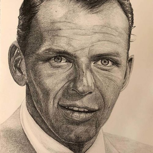 Francisca del Rio, Frank Sinatra,lapiz grafito en papel 100% algodon, 77 x 57 cm