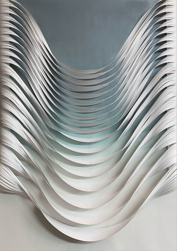 Solange-Heilekotter,-Progresion-gris-oceano-polipropileno-cortado-a-mano,-oleo-sobre-tela,-120-x-90-cm-9500USD-galeria-la-sala