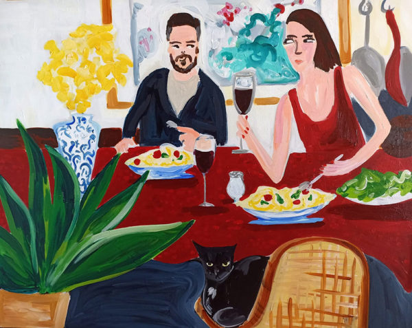 Antonia-Boza,-Comidas-en-cuarentena,-acrilico-sobre-tela,-120-x-96-cm-galeria-la-sala