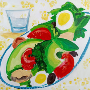 Antonia-Boza,-Ensalada-fresh,-acrilico-sobre-tela,-100-x-100-cm-galeria-la-sala