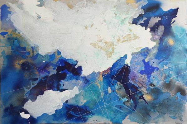 Margarita Garces, Cignus, el Compas, acrilico sobre aluminio, 80 x 122 cm galeria la sala