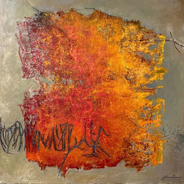 Constanza-Sierralta-Entramado-rojo-oleo-y-mixta-sobre-tela-100x100-cm-950000-galeria-de-arte-la-sala