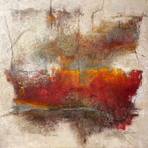Constanza-Sierralta-Bote-Rojo,-oleo-y-mixta-sobre-tela,--1.00-x-1.00-mts,-950000-galeria-arte-la-sala